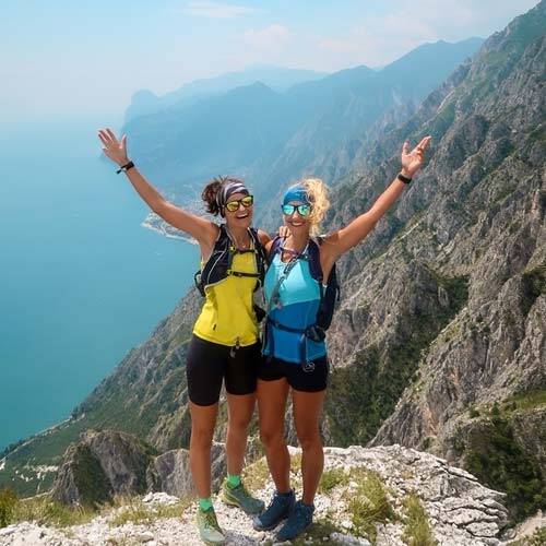Image of the two "You are on Adventure Story" women on a mountain summit