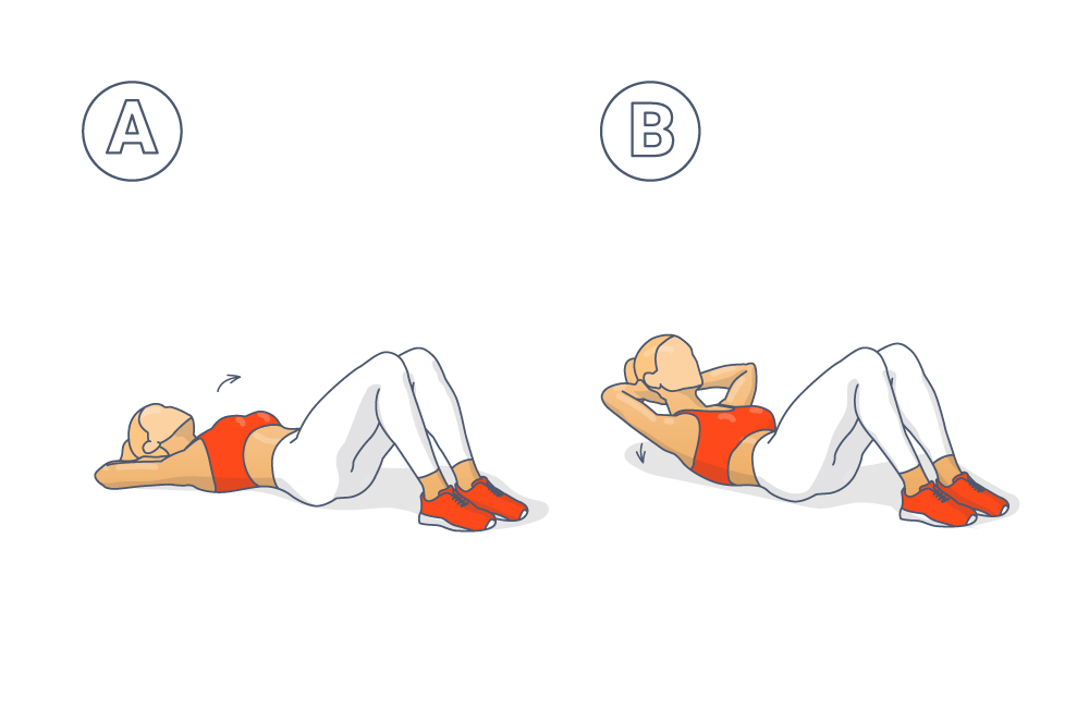 Image instructions for crunches as a drawing