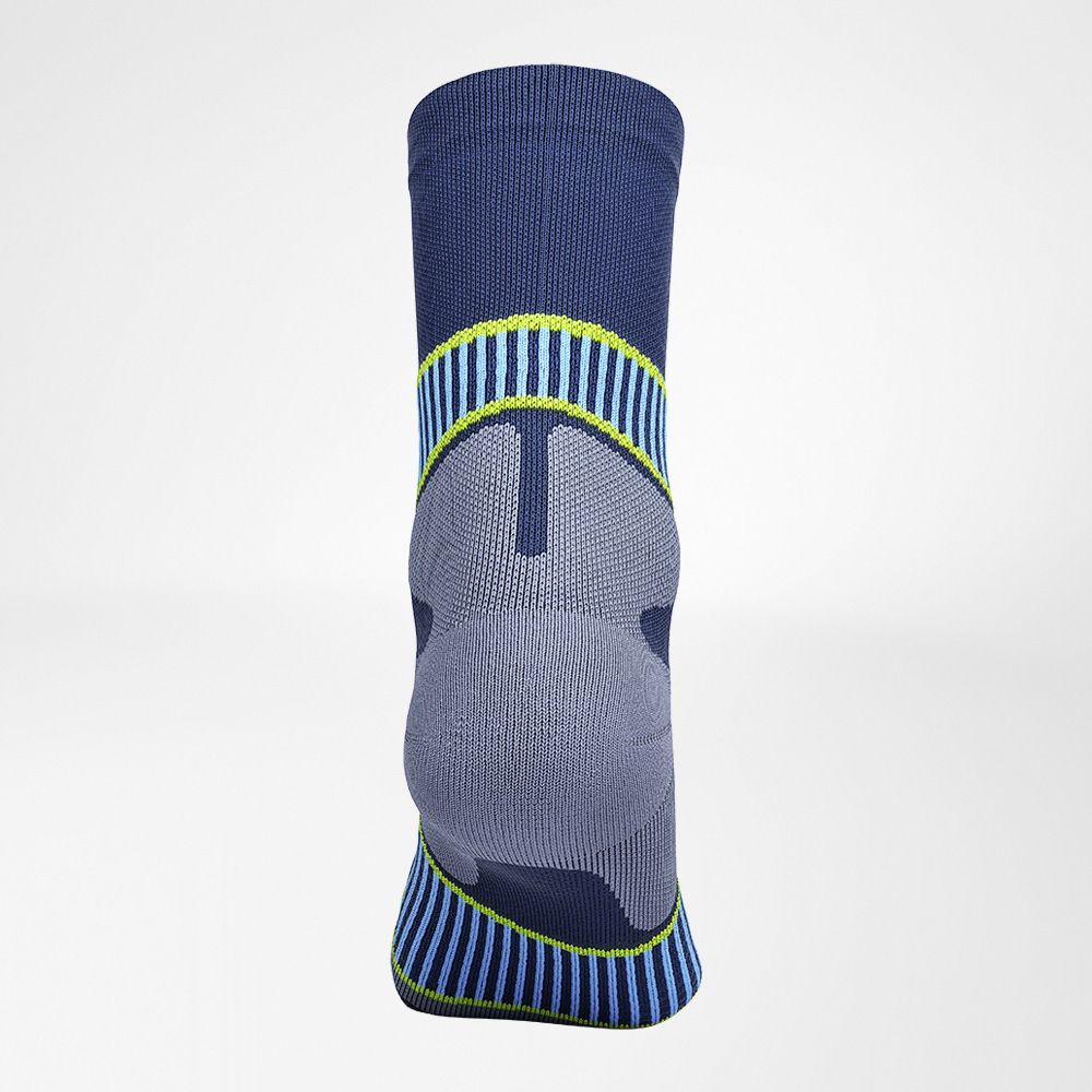 Back complete view of the blue medium -length running socks