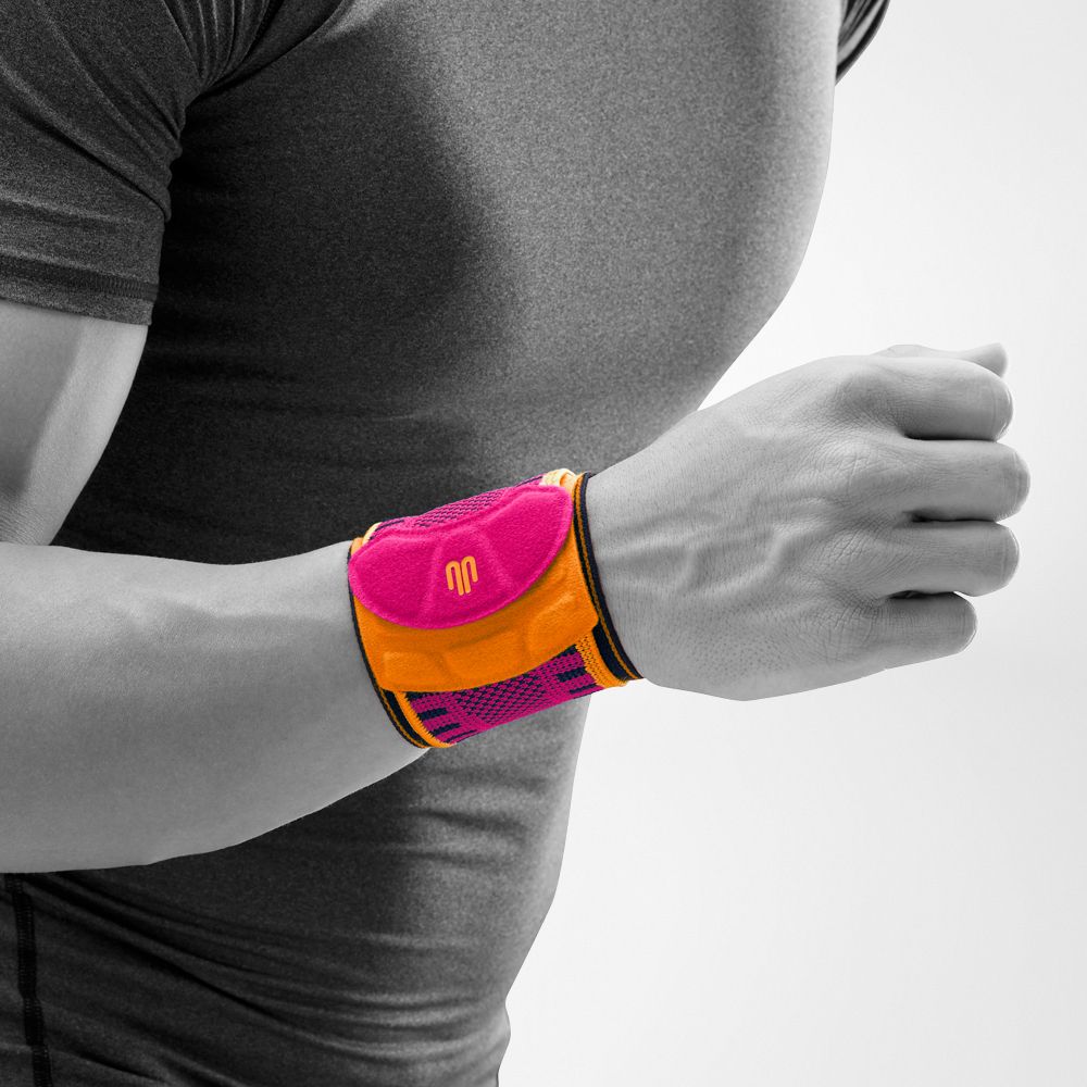 Wrist bandage in pink on the stylized gray body