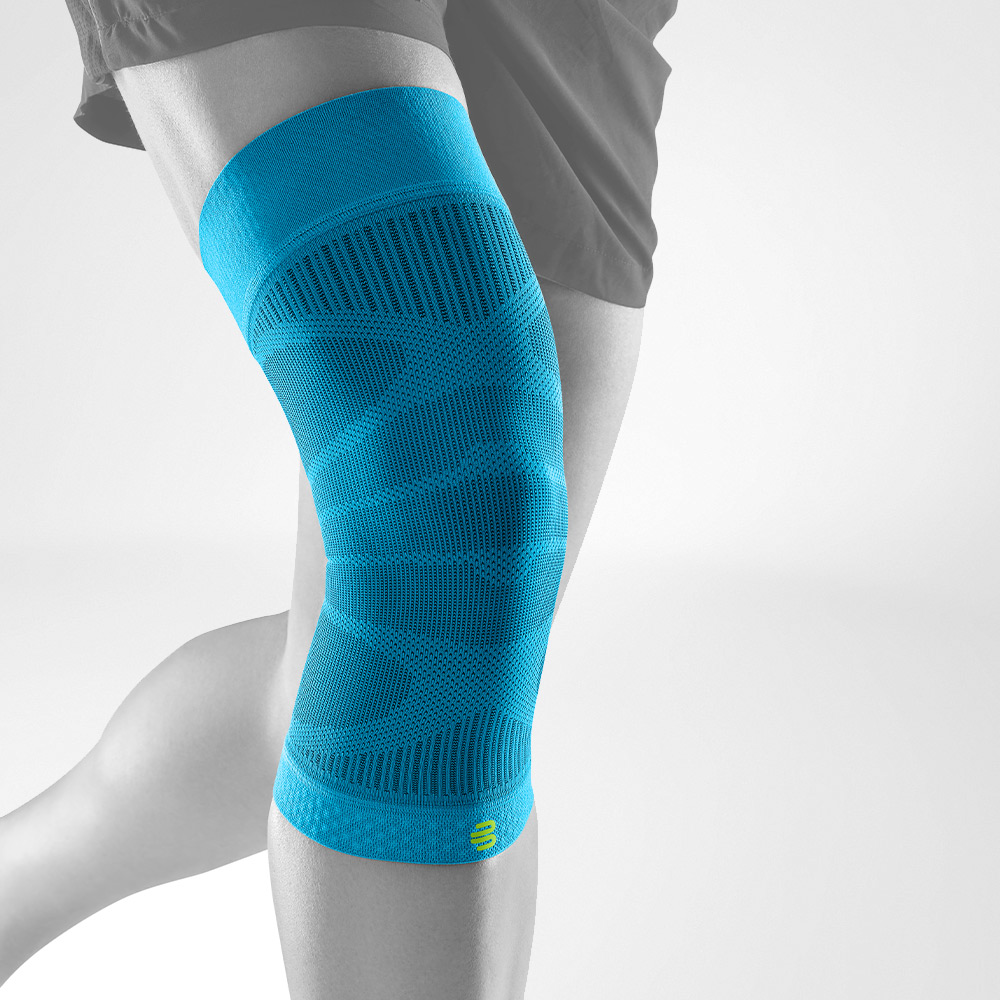 Complete view of the Rivera colored Knee Sleeves on a stylized gray leg