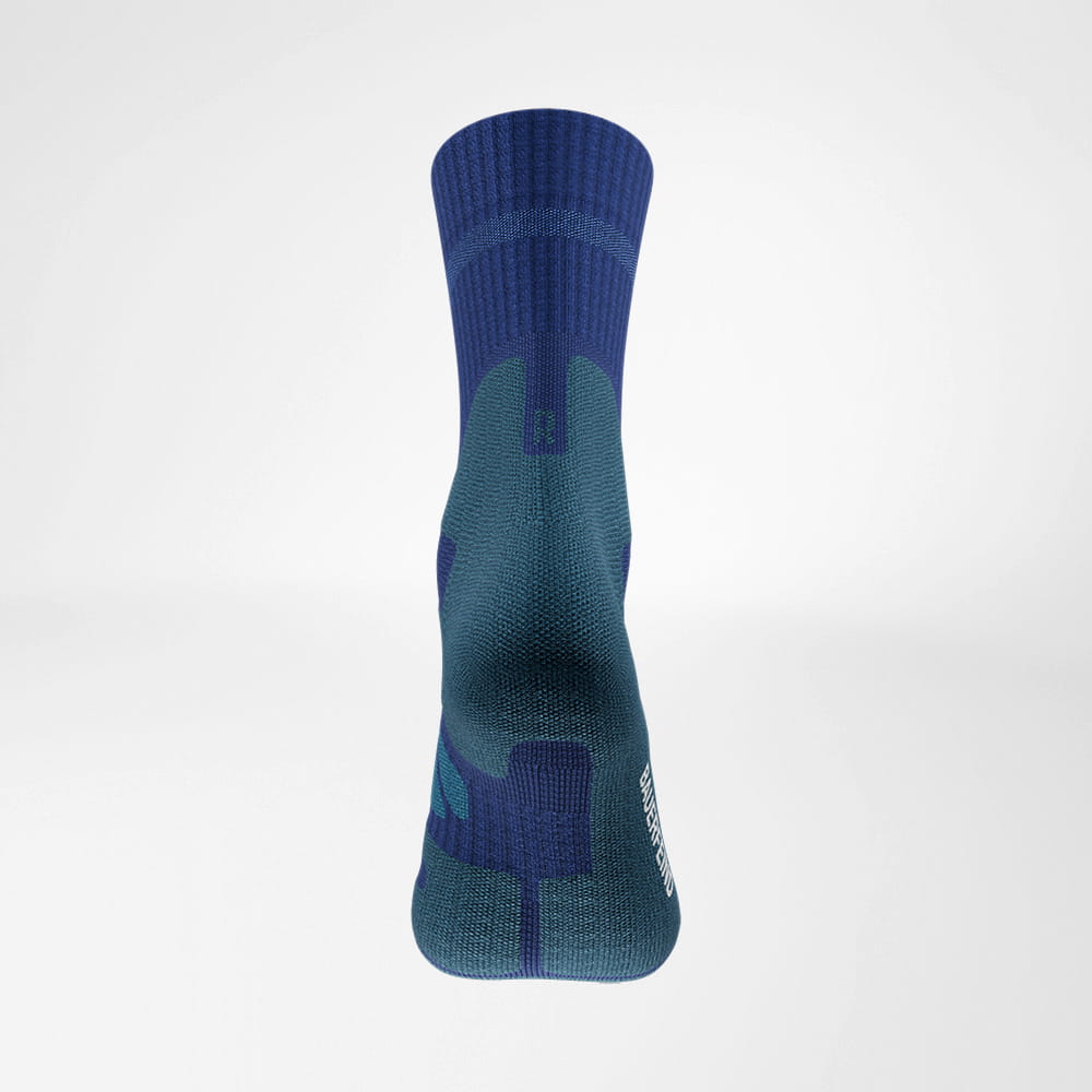 Back view of the dark blue medium -length Merino - hiking socks
