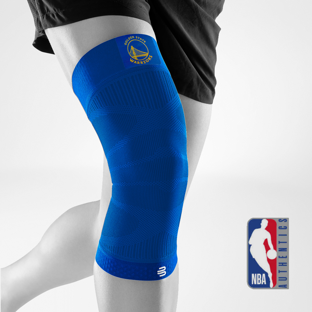 Complete view Knee Sleeve NBA Golden State Warriors on the stylized gray body