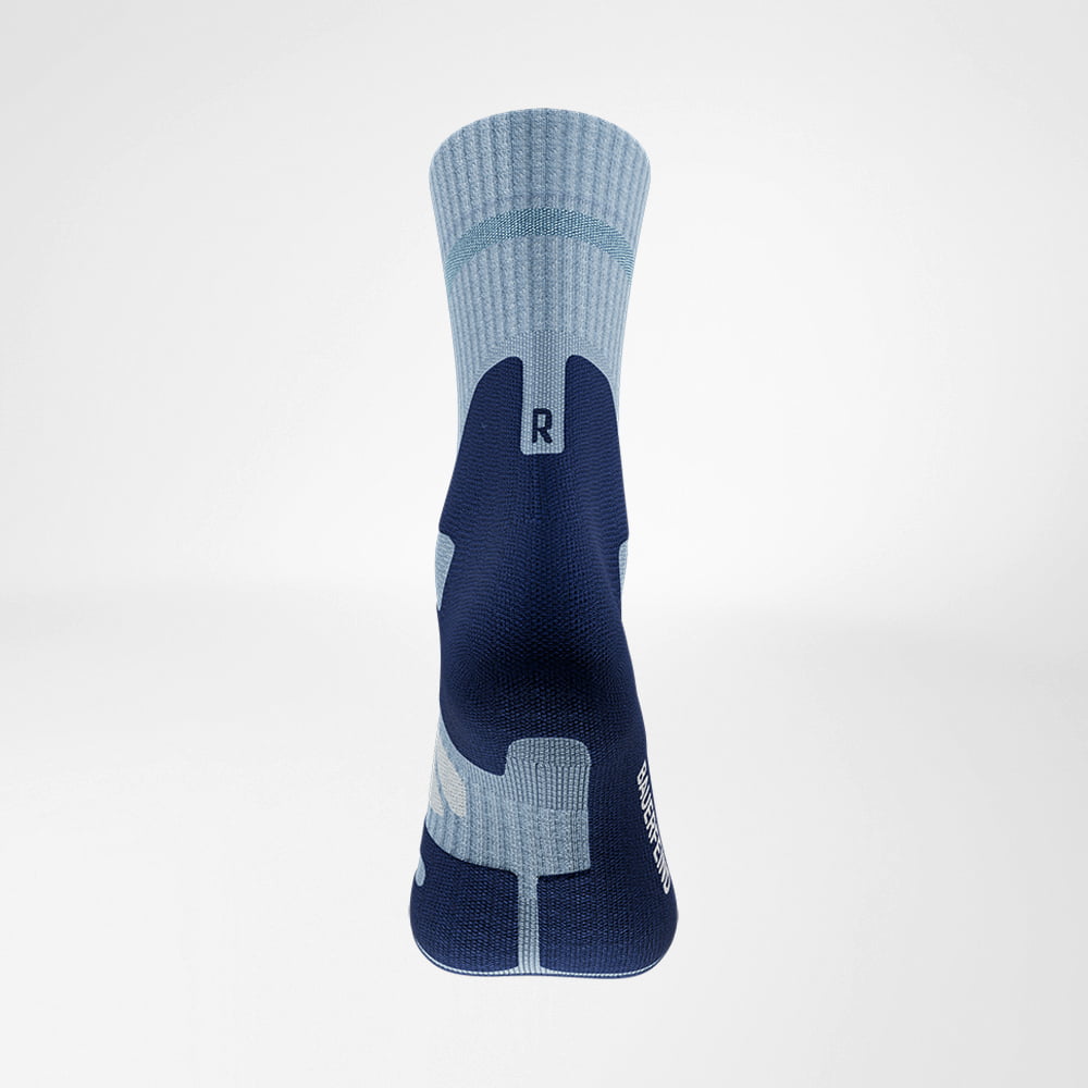 Back view of the light blue medium -length Merino - hiking socks