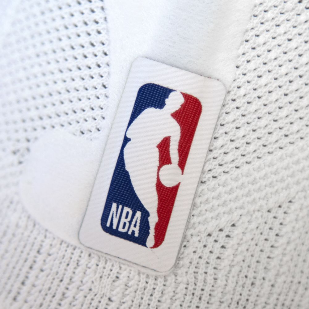 Close up of the NBA logos on the White Sports Knee Support NBA
