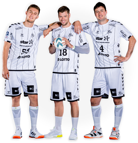 Handball player Nikola Bilek Niclas Ekberg and Domagoj Duvnjak from THW Kiel posing in a good mood