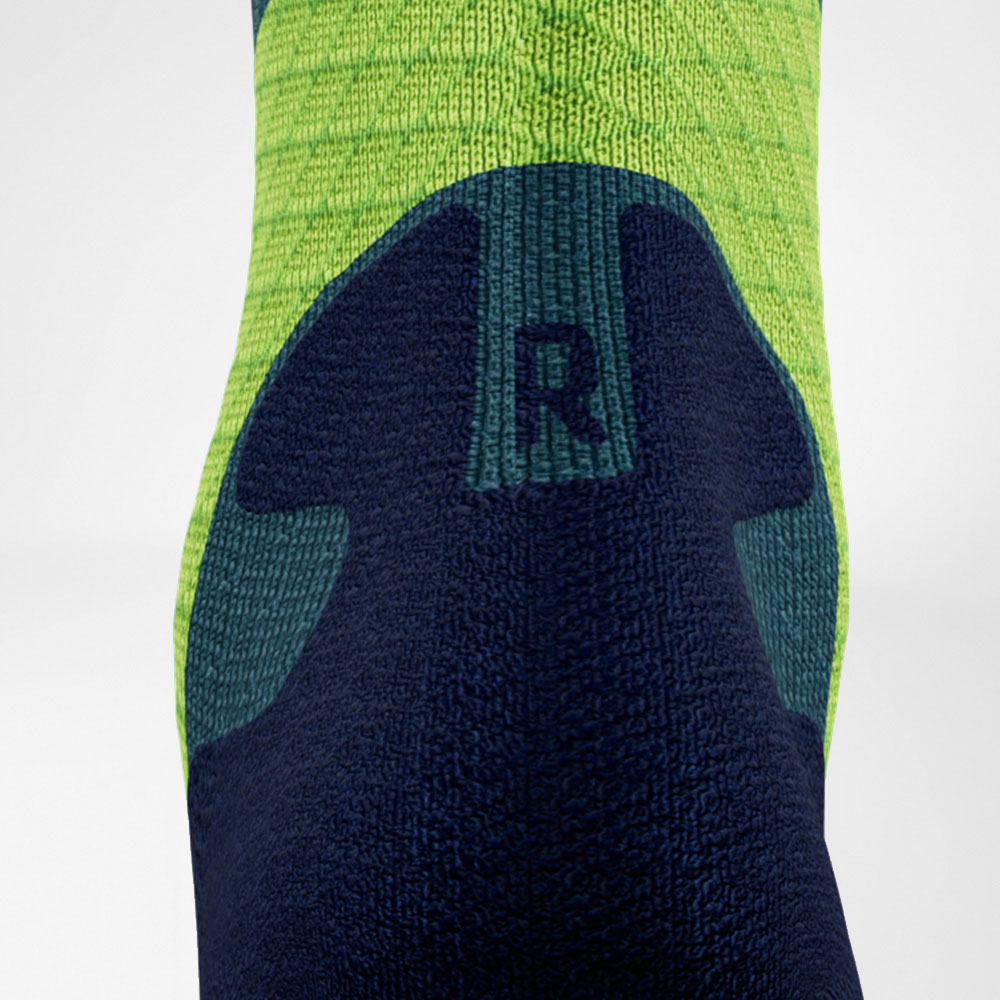 Detailing Achilles Comfort Zone of the blue -green medium -length trail run - running socks