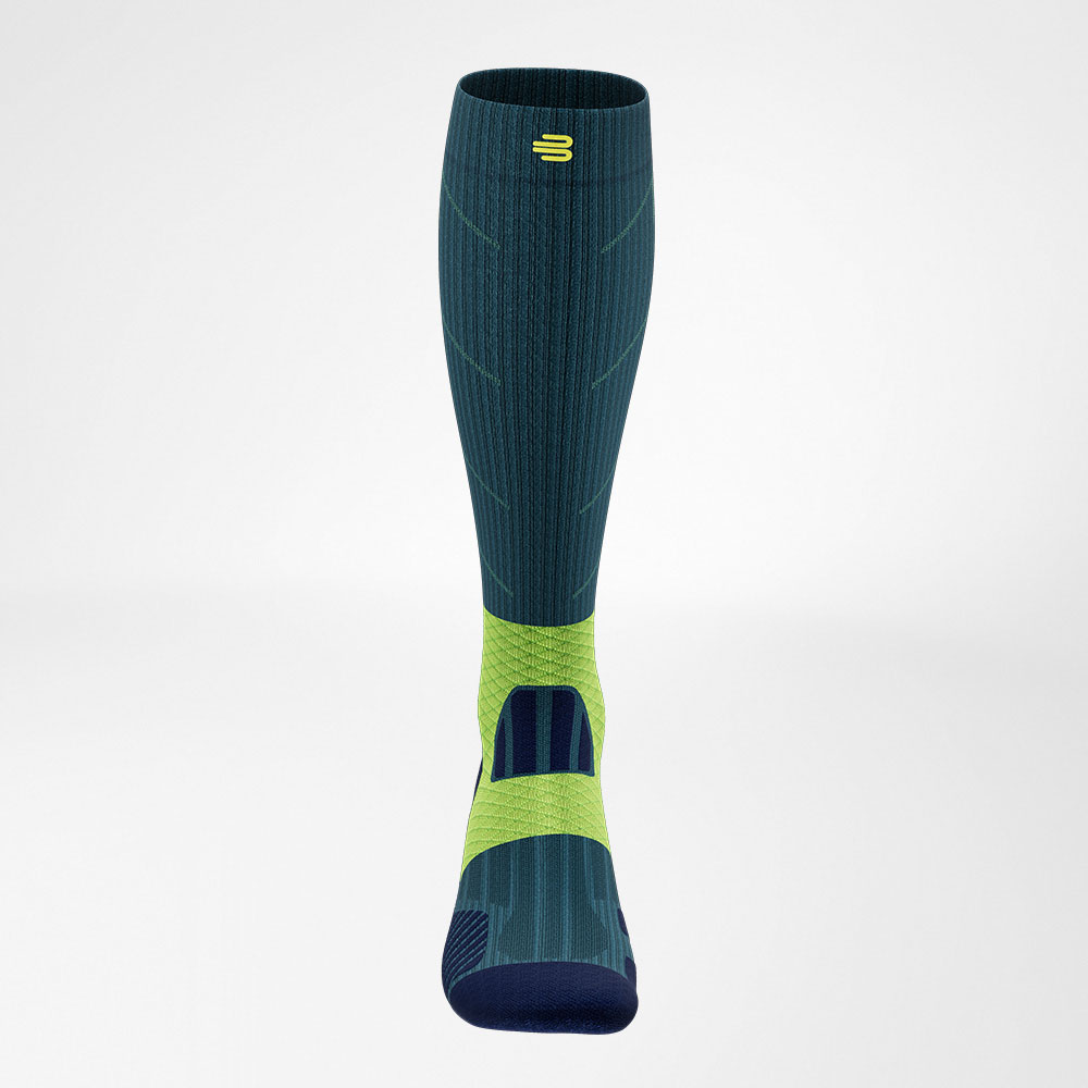 Front view of the blue -green trail run - running socks