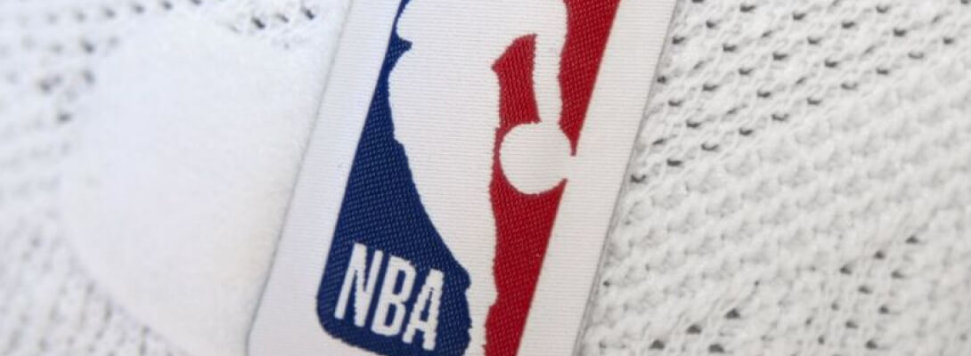 Close up of the NBA logos on the White Sports Knee Support NBA